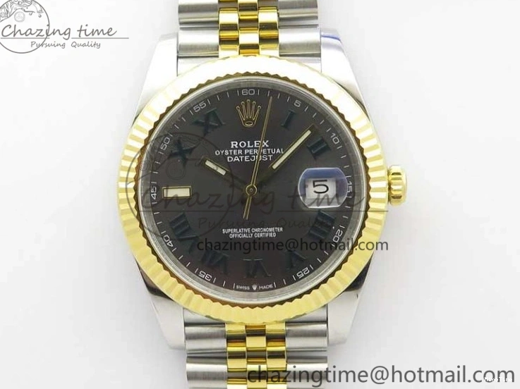 MiroTime 0519 DateJust 41 SS YG 126333 Fluted Bezel DJF Best Edition 904L Steel Gray Dial Green Roman Markers on Jubilee Bracelet A Seasonal 3194
